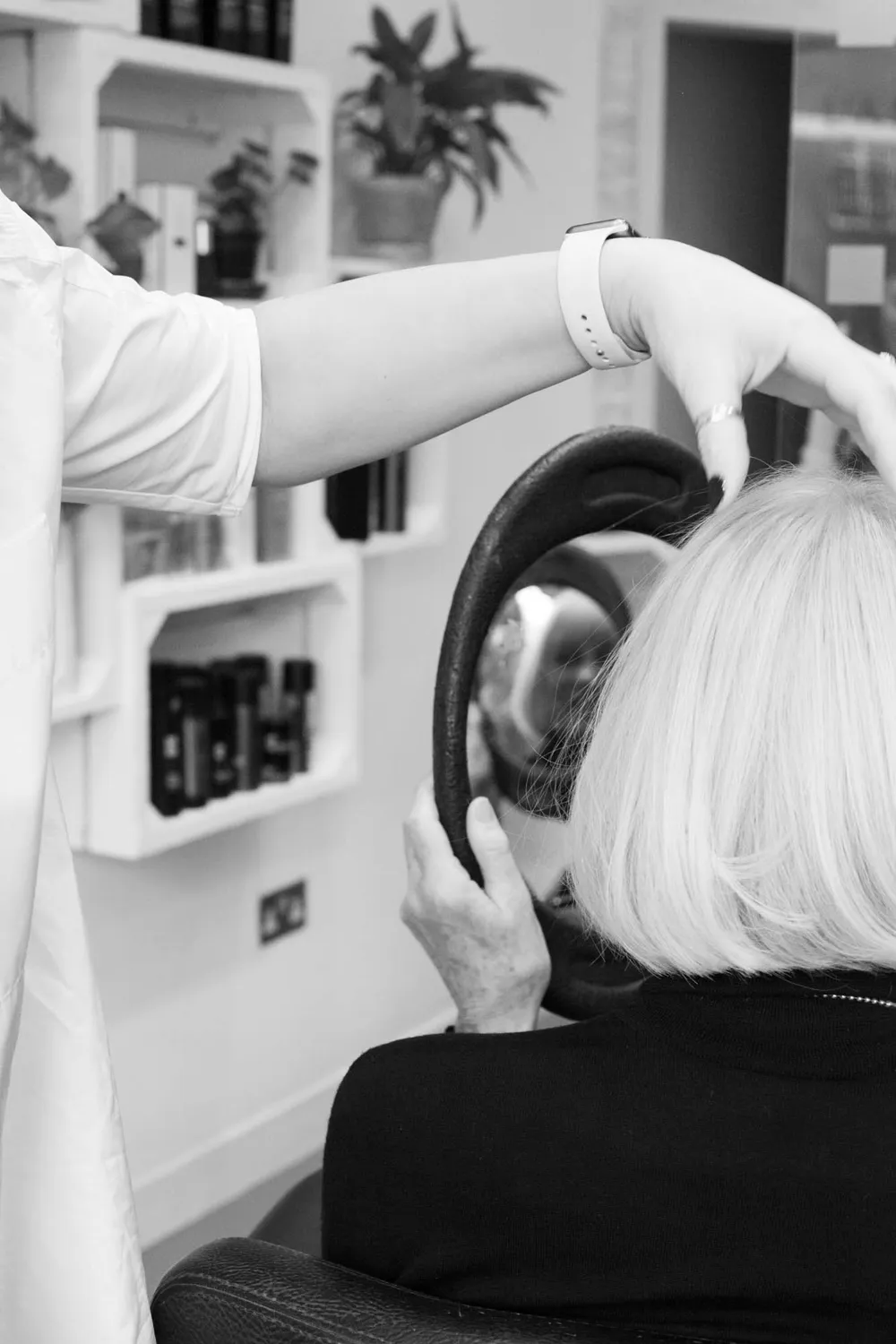 A finished bob shown in the mirror